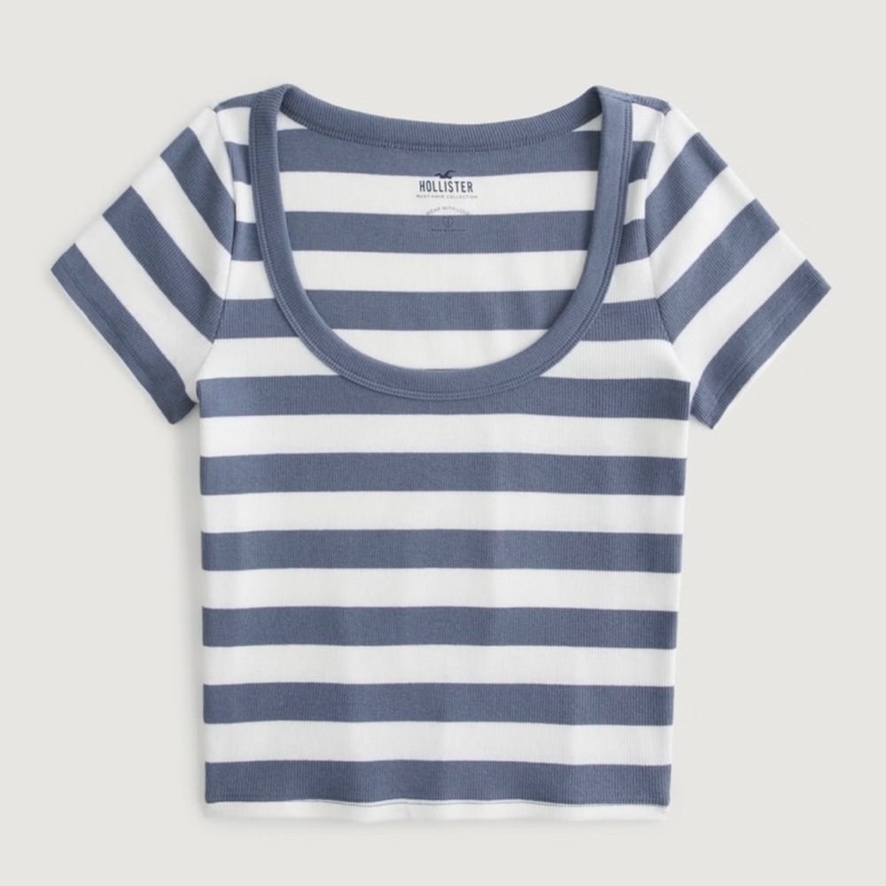 Hollister Blue and White Striped Tee, size medium